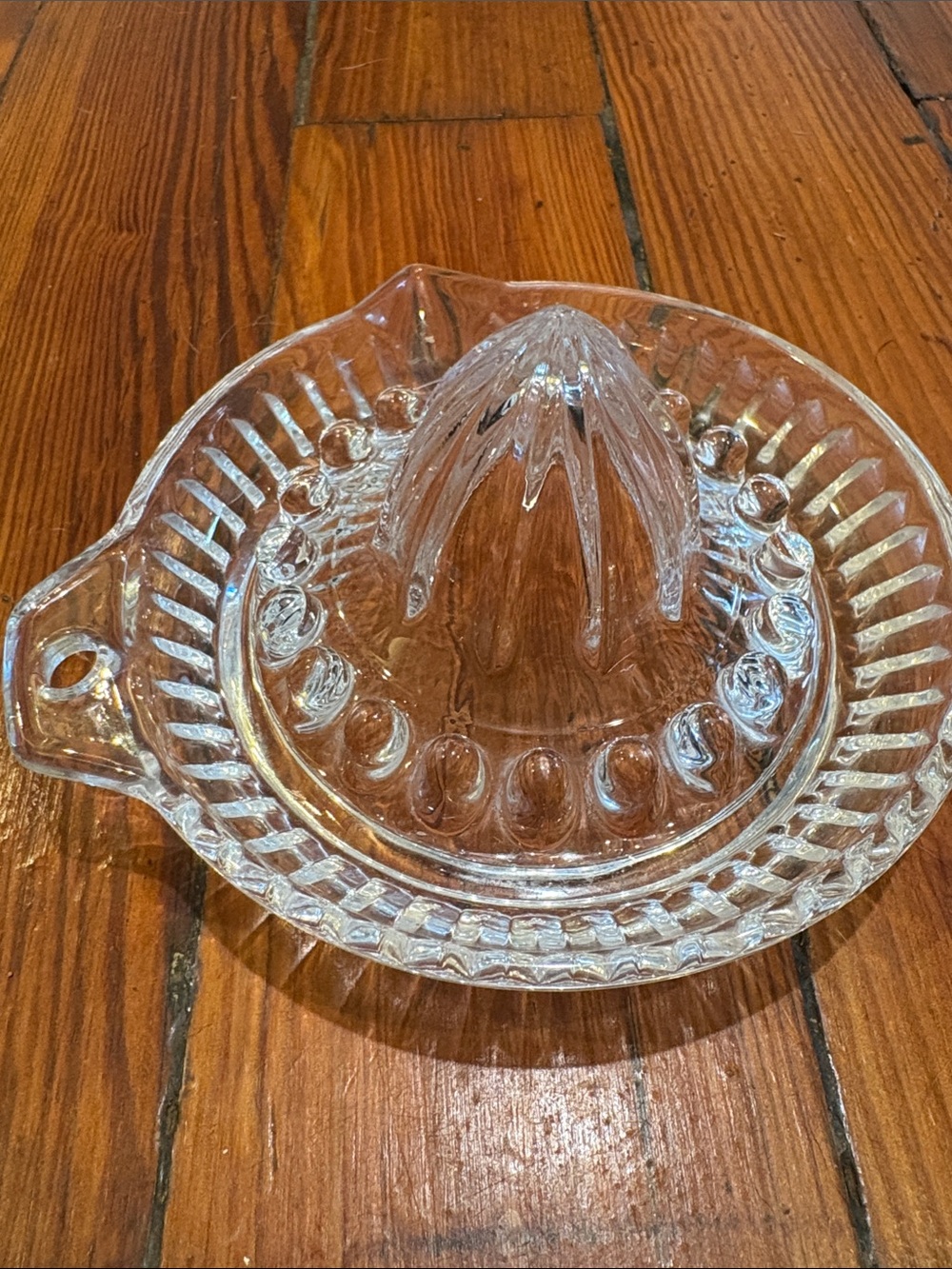 Vintage Federal Glass Clear Citrus Juicer Reamer Raised Dot Seed Catcher